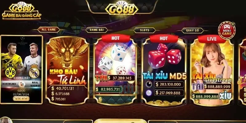 Giao diện phiên bản web của GO88